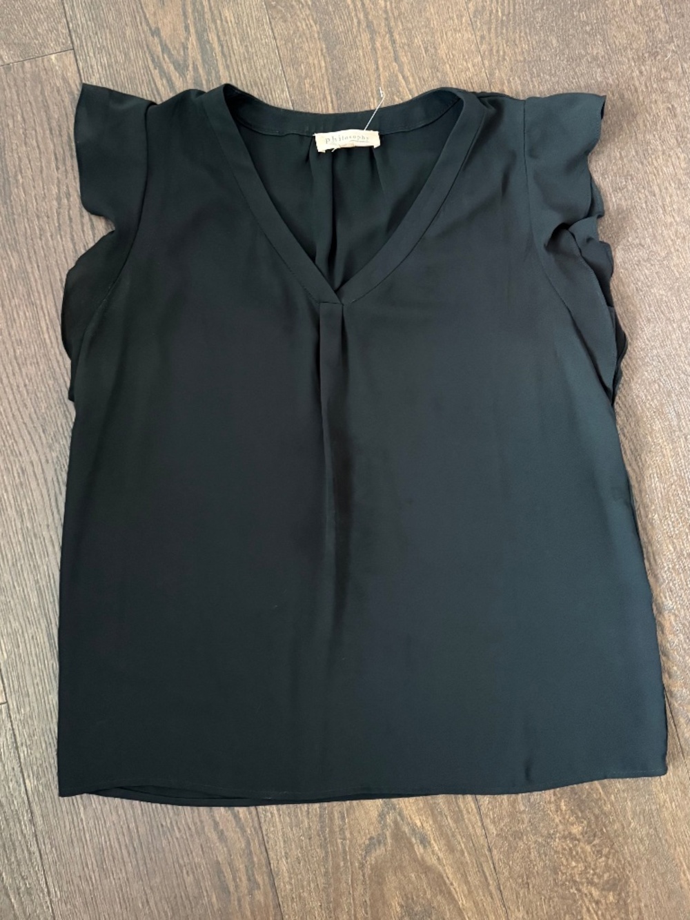 Never Worn Philosophy Black Ruffle Flutter Sleeve V Neck Blouse Top M